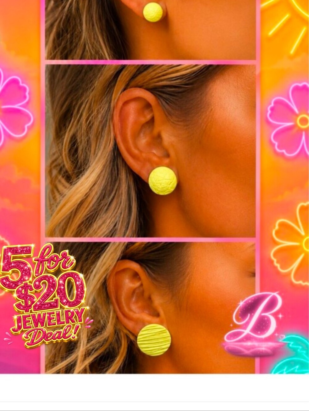 5/$20 Set of 3 Textured Yellow Stud Earrings NWT